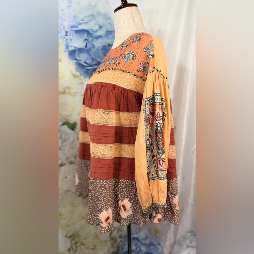 Bohemian Floral Patchwork Pleated Unconventional … - image 2